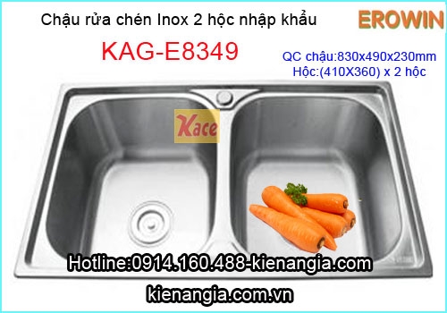 Chậu rửa chén inox 2 hộc 83x49 cm EROWIN(bm) KAG-E8349