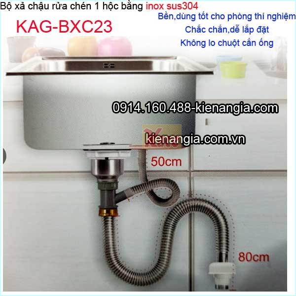 Bộ xả chậu rửa chén 1 hộc cao cấp ống bằng inox sus304  KAG-BXC23