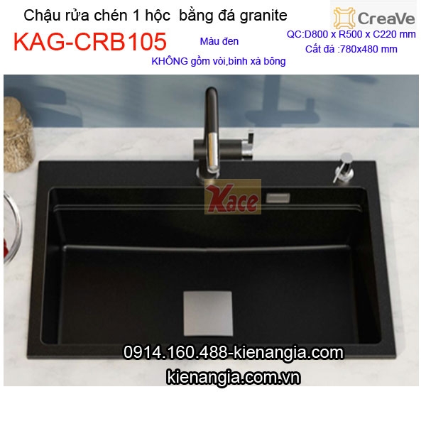 Chậu rửa chén 1 hộc vuông 80x50cm đá granite Creave KAG-CRB105