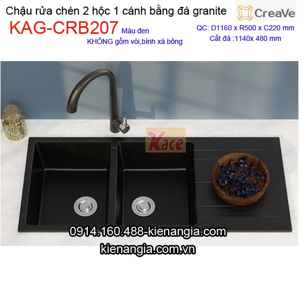 Chậu rửa chén âm bàn đá granite 2 hộc 1 cánh 110x50 cm Creave CRBA KAG-CRB207