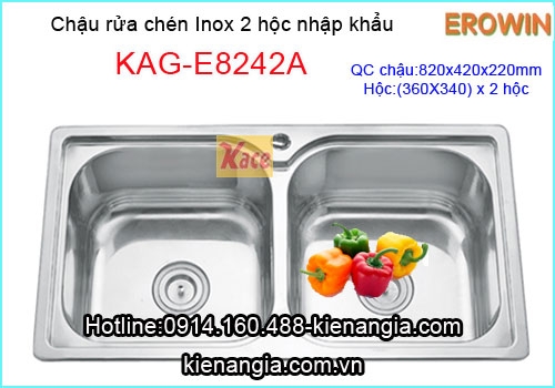Chậu rửa chén EROWIN inox 2 hộc nhập khẩu KAG-E8242A