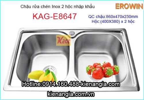 Chậu rửa chén EROWIN inox 2 hộc nhập khẩu KAG-E8647