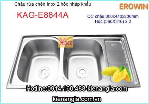 Chậu rửa chén EROWIN inox 2 hộc nhập khẩu KAG-E8844A