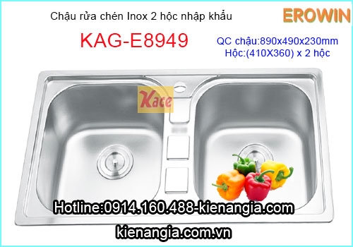 Chậu rửa chén EROWIN inox 2 hộc nhập khẩu KAG-E8949