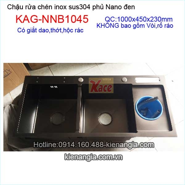 Chậu rửa chén Nano đen 2 hộc 1 cánh KAG-NNB1045