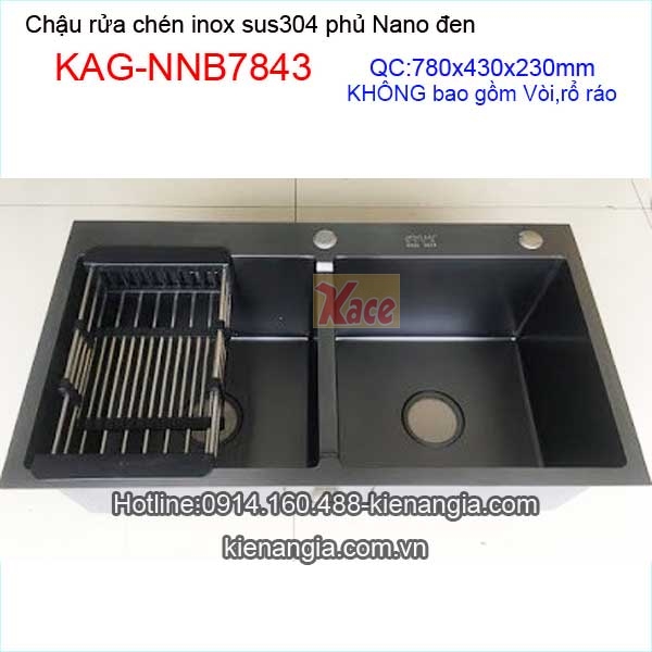Chậu rửa chén phủ Nano đen 2 hộc đều KAG-NNB7843