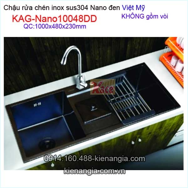 Chậu rửa chén inox sus304 Nano đen 2 hộc 100x48x23cm  Việt Mỹ KAG-Nano10048DD