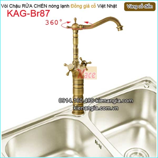 Vòi chậu rửa chén nóng lạnh đồng cổ điển KAG-Br87