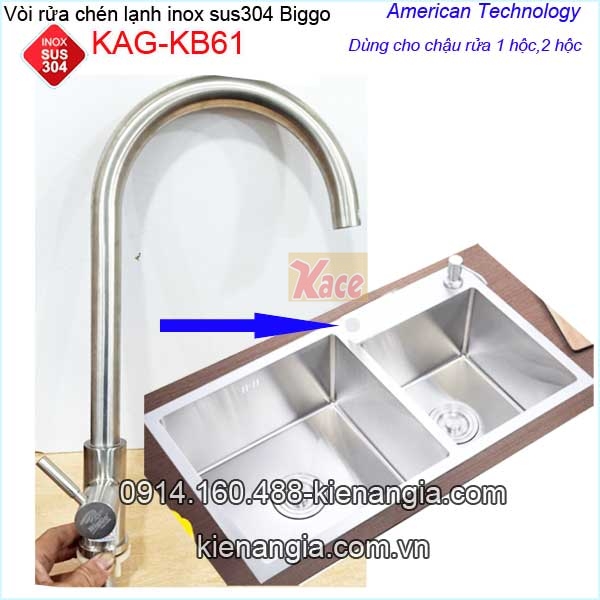 Vòi rửa chén lạnh cao cấp inox sus304 Biggo KAG-KB61