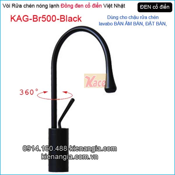 Vòi rửa chén nóng lạnh đồng đen cổ điển KAG-Br500-Black