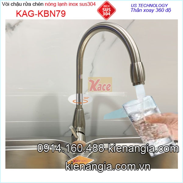 Vòi rửa chén nóng lạnh inox 304 cao cấp KAG-KBN79
