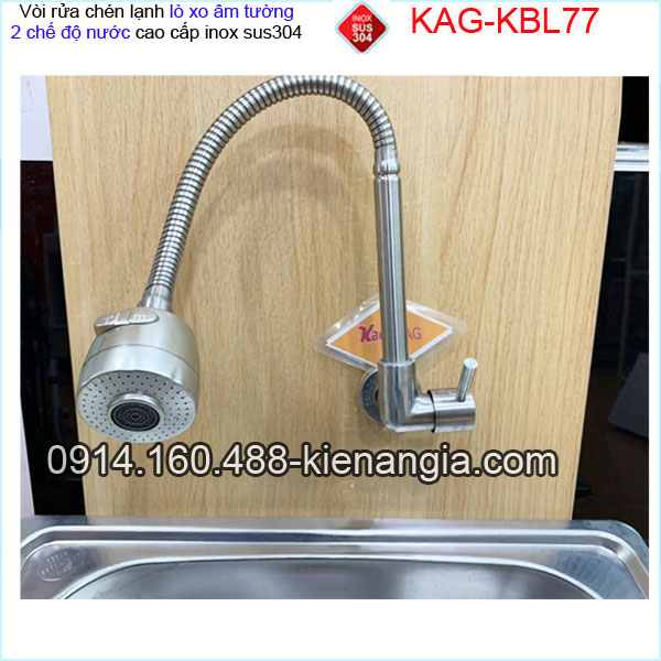 Vòi rửa chén lạnh âm tường lò xo inox 304 KAG-KBL77