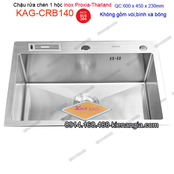 Chậu rửa chén Vuông 1 hộc 60x45 cm inox 304 Proxia-Thailand KAG-CRB140