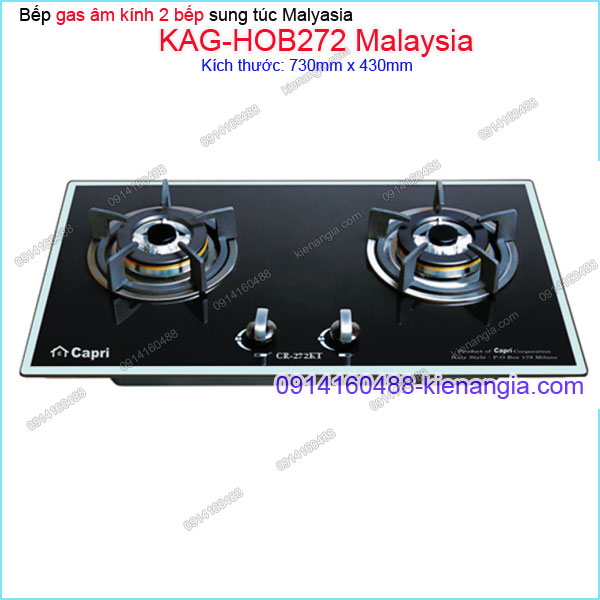 Bếp 2 gas âm kính sung túc Capri Malaysia KAG-HOB272 Malaysia