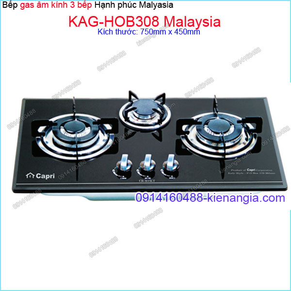 Bếp 3 gas âm kính đen sung túc Capri Malaysia KAG-HOB308 Malaysia