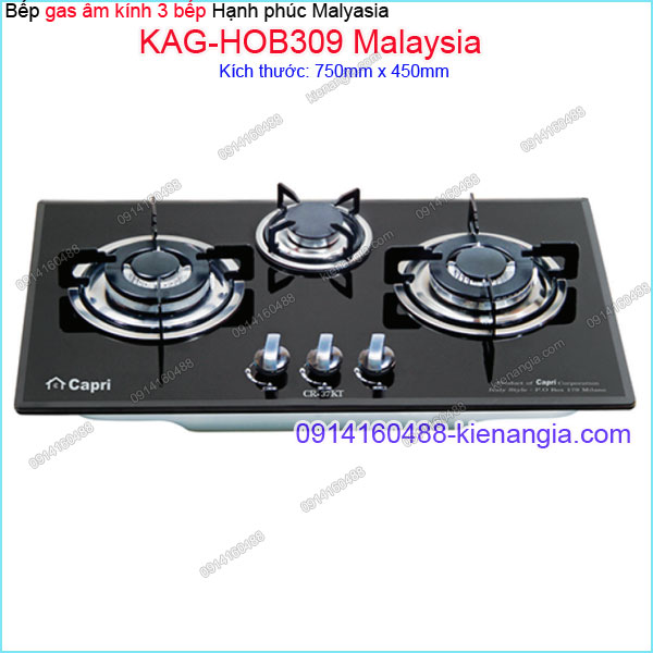 Bếp 3 gas âm kính đen sung túc Capri Malaysia KAG-HOB309 Malaysia