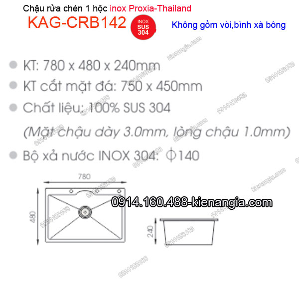 KAG-CRB142-Chau-rua-chen-1-hoc-78x46-inox-304-Proxia-KAG-CRB142-thong-so