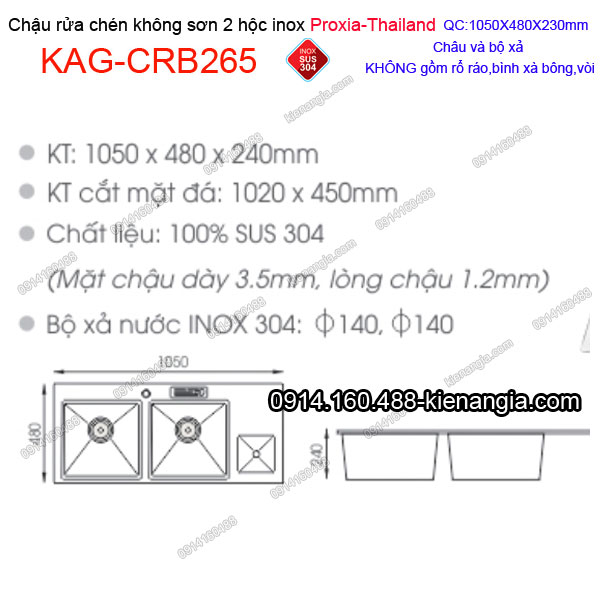 KAG-CRB265-Chau-rua-chen-2-hoc-khong-son-1100x480-inox-304-Proxia-KAG-CRB265-thong-so