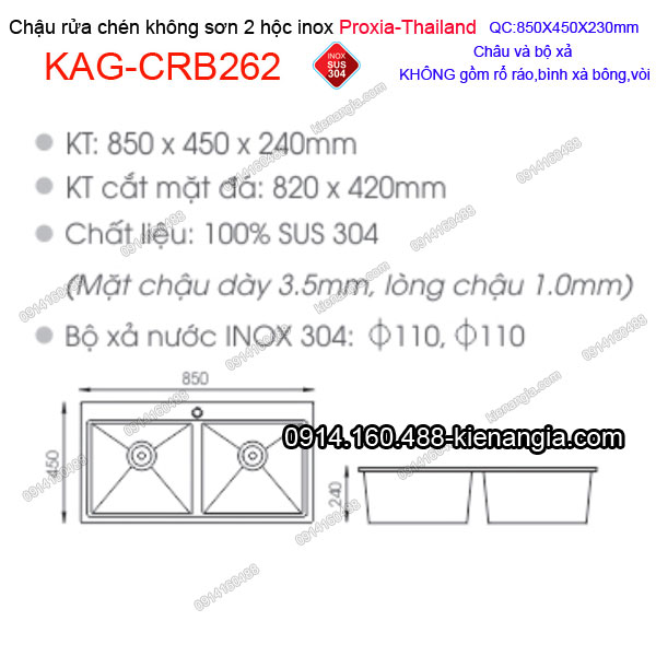 KAG-CRB262-Chau-rua-chen-2-hoc-khong-son-850x450-inox-304-Proxia-KAG-CRB262-thong-so