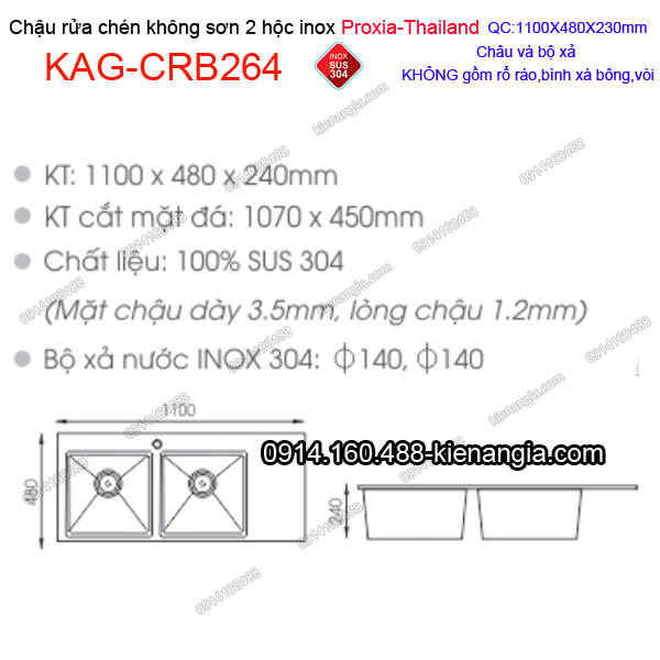 KAG-CRB264-Chau-rua-chen-2-hoc-khong-son-110x480-inox-304-Proxia-KAG-CRB264-thong-so