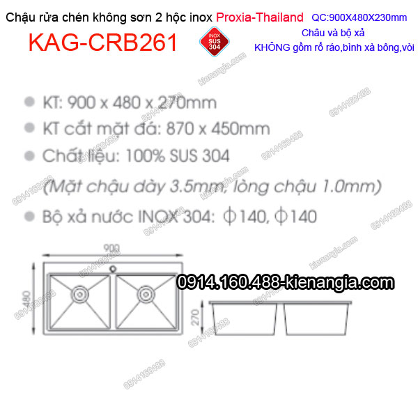 KAG-CRB261-Chau-rua-chen-2-hoc-khong-son-900x480-inox-304-Proxia-KAG-CRB261-thong-so