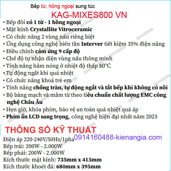 KAG-MIXES800VN-Bep-tu-hong-ngoai-Capri-KAG-MIXES800VN-thong-so
