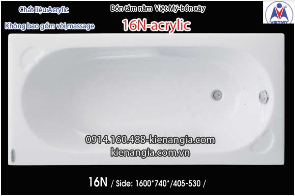 Bồn xây,bồn tắm dài 1,6m Việt Mỹ Acrylic-16N