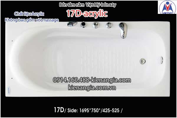 Bồn xây,bồn tắm dài 1,7m Việt Mỹ Acrylic-17D