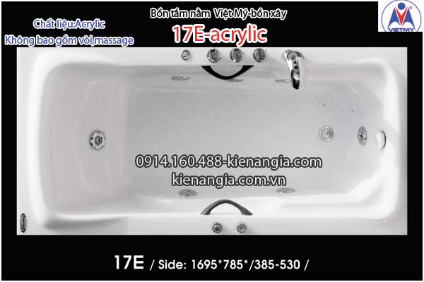 Bồn xây,bồn tắm dài 1,7m Việt Mỹ Acrylic-17E