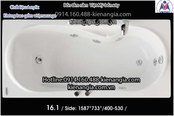 Bồn xây,bồn tắm nằm 1,6m Việt Mỹ  Acrylic-161