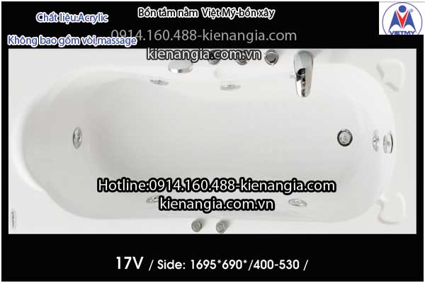 Bồn xây,bồn tắm nằm 1,7m Việt Mỹ Acrylic-17V