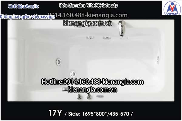 Bồn xây,bồn tắm nằm 1,7m Việt Mỹ Acrylic-17Y