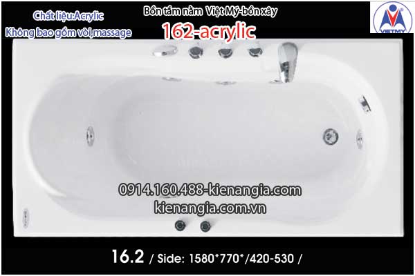 Bồn xây,bồn tắm nằm 1,6m Việt Mỹ Acrylic-162