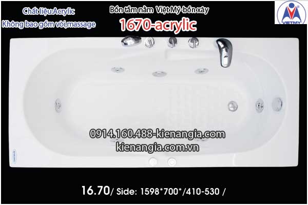 Bồn xây,bồn tắm nằm 1,6m Việt Mỹ Acrylic-1670
