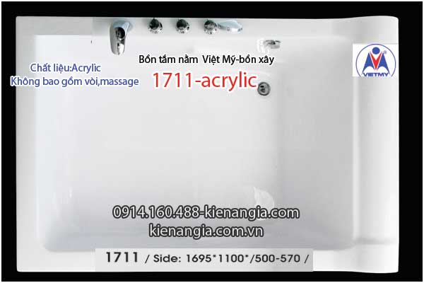 Bồn xây,bồn tắm nằm 1,7m Việt Mỹ Acrylic-1711