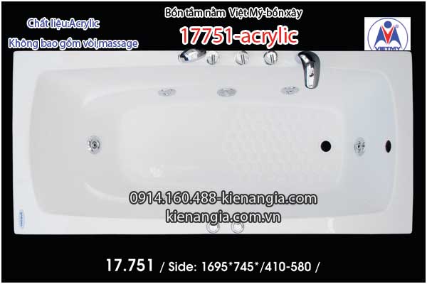 Bồn xây,bồn tắm nằm 1,7m Việt Mỹ Acrylic-17751