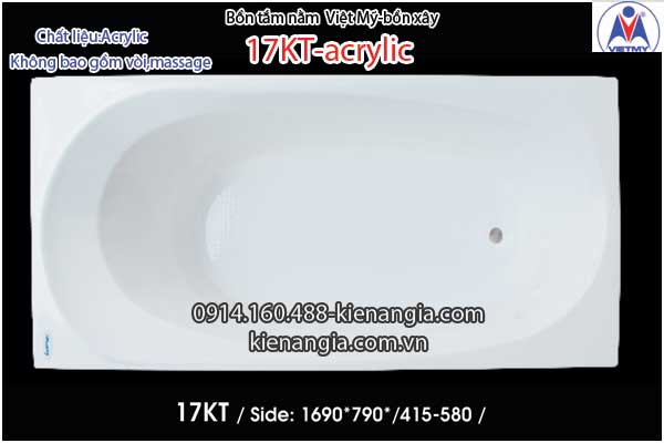 Bồn xây,bồn tắm nằm 1,7m Việt Mỹ  Acrylic-17KT