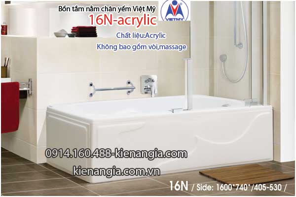 Bồn tắm nằm Acrylic chân yếm dài 1,6m Việt Mỹ VM16N-Acrylic