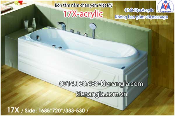 Bồn tắm nằm Acrylic chân yếm dài 1,7m Việt Mỹ VM17X-Acrylic