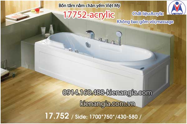 Bồn tắm nằm Acrylic chân yếm dài 1,7m Việt Mỹ VM17752-Acrylic