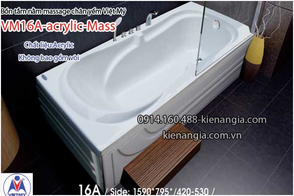 Bồn tắm dài massage acrylic 1,6m Việt Mỹ 16A