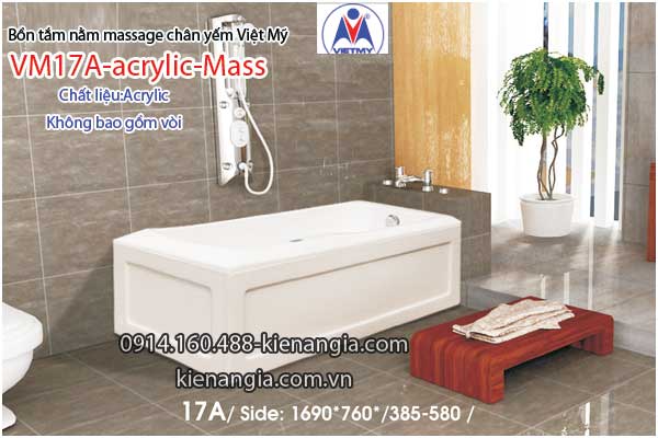 Bồn tắm dài massage acrylic 1,7m Việt Mỹ 17A