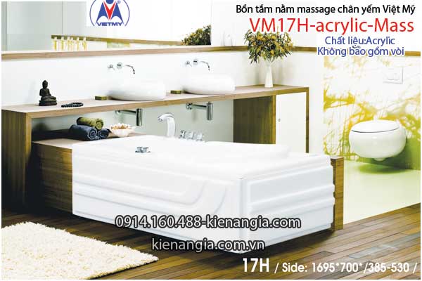 Bồn tắm dài massage acrylic 1,7m Việt Mỹ 17H