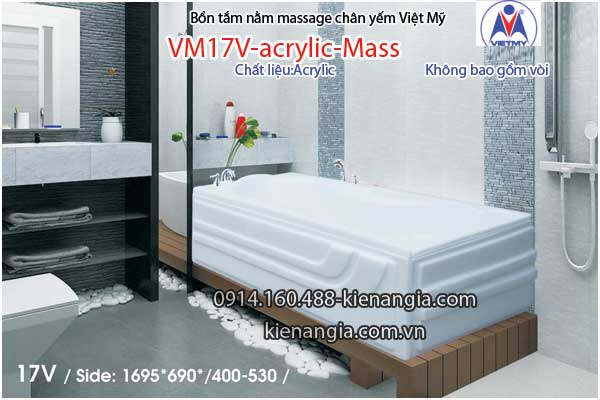 Bồn tắm dài massage acrylic 1,7m Việt Mỹ 17V