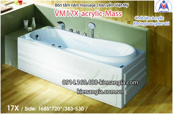 Bồn tắm dài massage acrylic 1,7m Việt Mỹ 17X