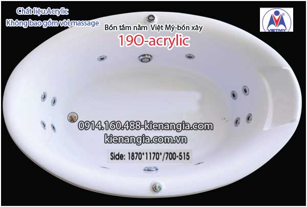 Bồn xây oval ,bồn tắm nằm 1,9m Việt Mỹ Acrylic-19O
