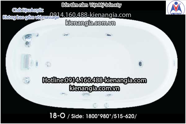 Bồn xây oval,bồn tắm oval nằm 1,8m Việt Mỹ Acrylic-18O