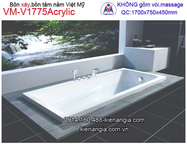 Bồn tắm nằm xây Acrylic Việt Mỹ VM-V1775Acrylic