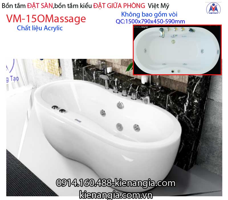 Bồn tắm oval Đặt sàn massage acrylic Việt Mỹ VM15O-acrylic-Mass