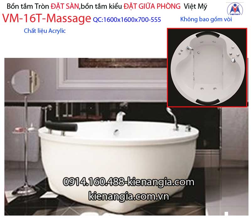 Bồn tắm tròn Đặt sàn massage acrylic Việt Mỹ VM16T-Acrylic-Mass